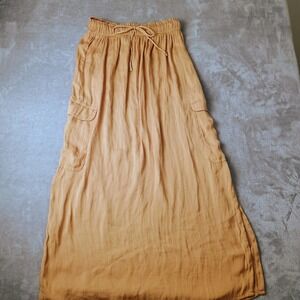 Aerie Skirt Womens XS Beige Cargo Midi Elastic Waist Pockets Lightweight